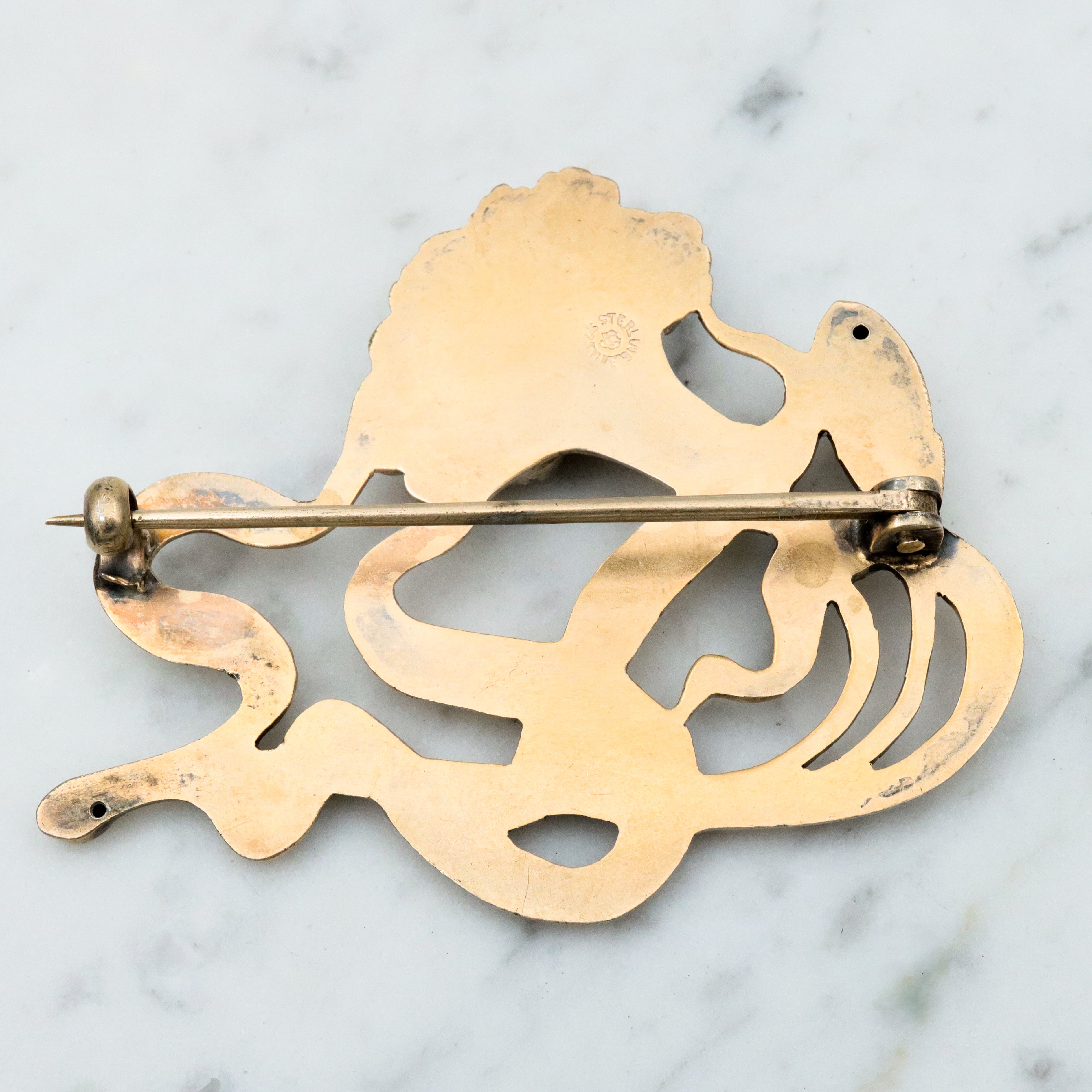 Large Antique Art Nouveau Unger Brothers vermeil sterling carnation brooch
